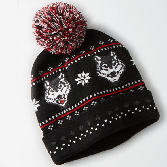 Light Up Black Knit Wolf Beanie 